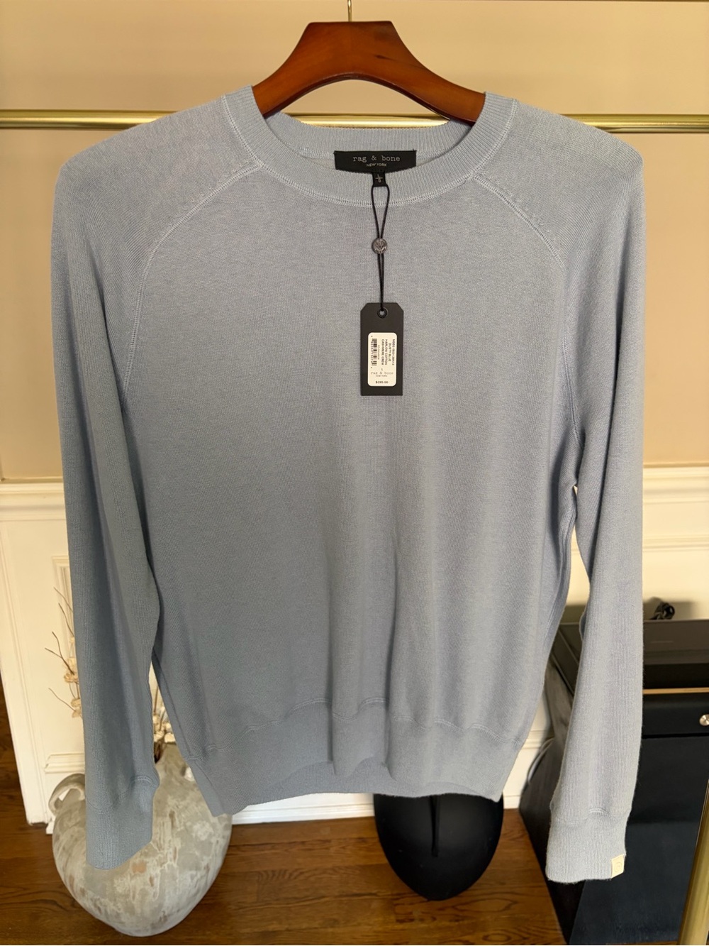 NWT Rag & Bone Men’s Dusty Blue Harlow Cotton Cashmere Crewneck Sweater Large